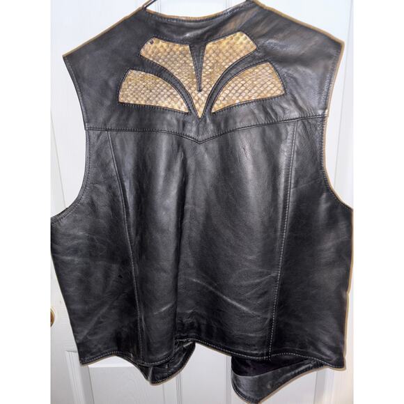 RARE 70s The Tony Alamo Leather and Snakeskin Western Vest Black Made in USA 50 - Picture 6 of 7